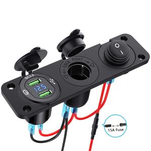 12V 담배 라이터 소켓 3 in 1 방수 자동차 듀얼 QC3.0 USB 콘센트 패널, RV 해양 보트 전원 소켓 충전기 소켓