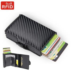 탄소 섬유 안티 RFID 신용카드 홀더 남성 더블 카드 홀더 케이스 지갑, 금속 비즈니스 은행 신용 카드 미니멀리스트 지갑