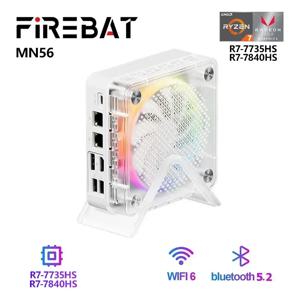 FIREBAT 미니 PC 게이머 데스크탑 게이밍 컴퓨터, AMD R7-7735HS, 7840HS, 6600H, 7940HS, 다채로운 16GB, 512GB, DDR5, BT5.2, WIFI6, MN56