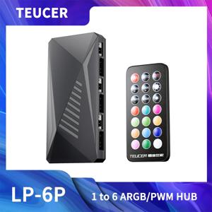 TEUCER LP-6P ARGB PWM 허브 조명 컨트롤러, 3 in 1 컨트롤러, 6 웨이 스플리터, 4 핀 PWM PC 케이스, 냉각 선풍기 허브