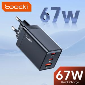 Toocki 노트북용 GaN 충전기, 3 포트 USB C 고속 충전, EU/KR 플러그, 휴대용 벽 모바일 C 타입, 아이폰 15 용 고속 충전기, 67W