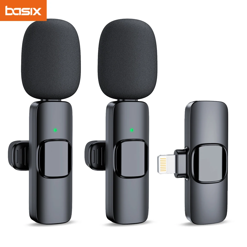 Basix 2.4G 무선 라발리에 마이크, 휴대용 오디오 비디오 녹화 미니 마이크, 아이폰 안드로이드 라이브 방송 게임용 휴대폰용