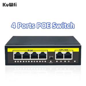 KuWFi IP 카메라 CCTV용 인젝터 스위처, 4 포트 와이파이 스마트 IP 스위치, 100Mbps 스위치 이더넷, RJ45, 48V