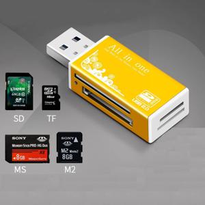 합금 카드 리더, USB 2.0 마이크로 SD TF M2 MS 프로 듀오 MMC SDHC DV 휴대폰 카메라 메모리 카드 어댑터, LED 표시기 포함, 4 포트