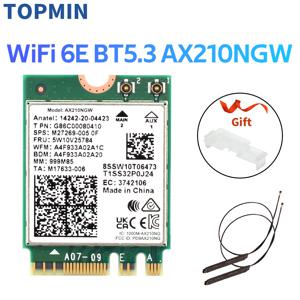 무선 블루투스 5.3 네트워크 카드, AX210NGW, 와이파이 6E, M.2, NGFF, 안테나 어댑터, 2.4G, 5Ghz, 802.11ax, 5374Mbps