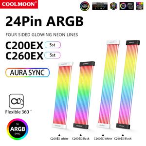 COOLMOON RGB 24 핀 마더보드 익스텐션 코드 와이어 ARGB PC 케이스 LED 라이트 바, 데스크탑 컴퓨터 램프 스트립 장식, 5V 3 핀 x 2 4 핀