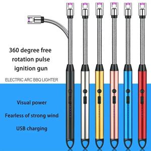 360 ° 야외 주방 라이터 USB 충전식 휴대용 전자 라이터 안전 잠금 장치, 양초 가스 스토브용 친환경 265mm