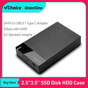 UnionSine PC용 외장 하드 드라이브 인클로저, 3.5 인치 HDD 케이스, SATA-USB 3.1 C 타입 어댑터, 2.5 