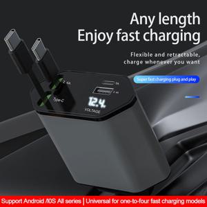 차량용 USB C 타입 케이블 포함 개폐식 충전기, 4 in 1 고속 충전 휴대폰 충전기, 아이폰 삼성 충전기 어댑터, 120W