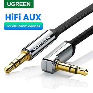 Ugreen-3.5mm 오디오 잭 케이블, 3.5mm 수-수 Aux 케이블, 삼성 S20 차량용 헤드폰 MP3/4 Aux 코드 와이어 라인, 90 도