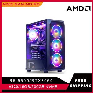 MXZ 게이밍 PC Ryzen 5 5500 RTX3060 500GB NVME Windows 10 Pro 키 데스크탑 컴퓨터, 시스템 유닛 PC 사용자 정의 PC 게이머 컴플리트