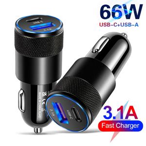 66W PD 차량용 충전기 USB C 타입 고속 충전 자동차 전화 어댑터, 아이폰 14 13 12 샤오미 화웨이 삼성 S21 S22 빠른 충전 3.0