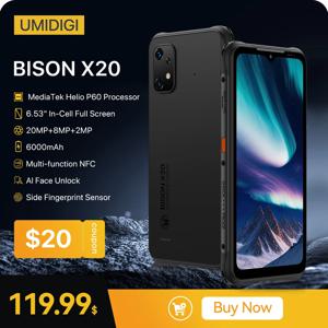 UMIDIGI BISON X20 견고한 스마트폰, MTK Helio P60 옥타코어, 6GB 128GB, 6.53 인치 HD, 안드로이드 13, 6000mAh 배터리, NFC, 월드 프리미어