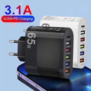 USB 고속 충전기 PD C 타입 충전 어댑터, 샤오미 아이폰 삼성 휴대폰 플러그 충전, QC 3.0 벽 충전기, 3.1A 5 포트