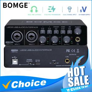 BOMGE USB 오디오 인터페이스, 마이크 프리 앰프, XLR, TSR, TS 포트, 컴퓨터 녹음 스트림용, 48V, 32 비트, 192kHz 해상도, U202