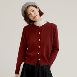 LS_Red wine round neck cardigan