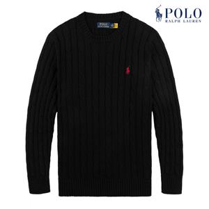 POLO RALPH LAUREN   남성 케이블 니트 코튼 크루넥 스웨터 블랙