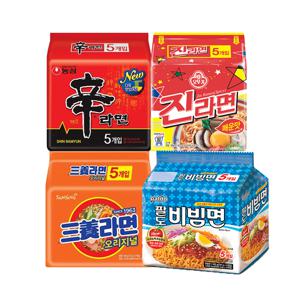 농심 신라면 5개 + 진라면 5개 + 삼양라면 5개 + 팔도 비빔면 5개