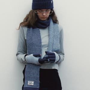 [24FW] COLOR BLOCK KNIT MUFFLER - NAVY