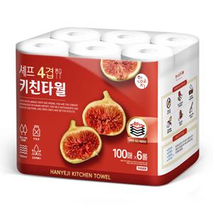 한예지 셰프 천연펄프 4겹 키친타올 100매 6롤