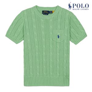 [POLO RALPH LAUREN] 폴로 랄프로렌 여성 슬림핏 케이블 반팔 크루넥 포켓 니트 그린