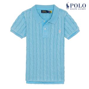 [POLO RALPH LAUREN] 폴로 랄프로렌 여성 슬림핏 케이블 반팔 카라넥 니트 민트