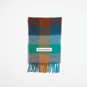 [오늘출발/차차부티크] 23FW ACNE STUDIOS 스튜디오 모헤어 체크 머플러 터콰이즈 카멜 블루 CA0084 DL4