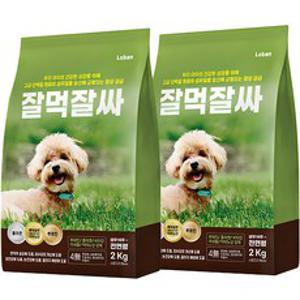 강아지 잘먹잘싸 전연령 애견 건식사료, 연어, 2kg, 2개