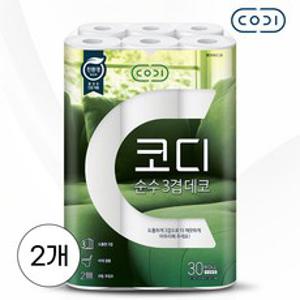 코디 순수 3겹 데코 화장지 30M, 30롤, 2개