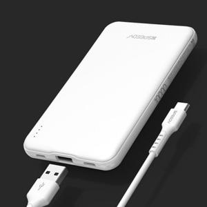 스피디 슬림핏 보조배터리 5000mAh 화이트 듀얼 포트 고속 충전 C타입 케이블 포함