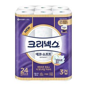 크리넥스 3겹 천연펄프 데코&소프트 화장지 27M 24롤X1팩