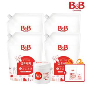 비앤비 섬유세제 베이비파우더향 1500ml 리필형 4입+소다파우더 1입+증정품_J824