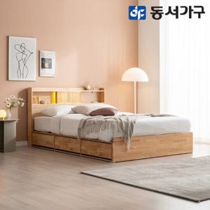 동서가구 이즈 우든 LED 원목 수납침대+독립매트 SS IDH013