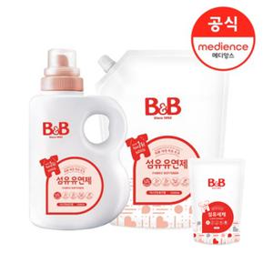 비앤비 섬유유연제 자스민 1500ml 용기형 + 1500ml 리필형 +800ml 세제 1입