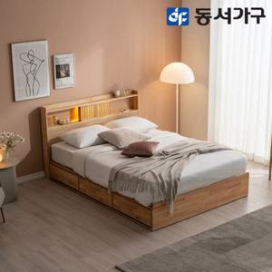 동서가구 이즈 우든 LED 원목 수납침대+본넬매트 SS IDH012