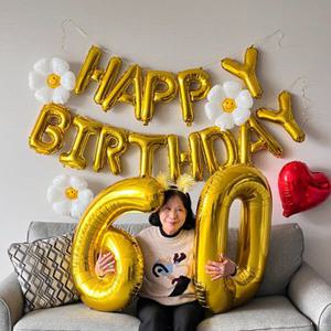 하피블리 환갑이벤트 환갑 칠순 홈파티 골드 숫자풍선 생일파티용품 세트