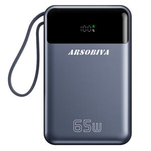 ARSOBIYA 65W 초고속 충전 보조배터리 20000mAh PD PPS  노트북 초고속 충전 일체형 C타입 케이블