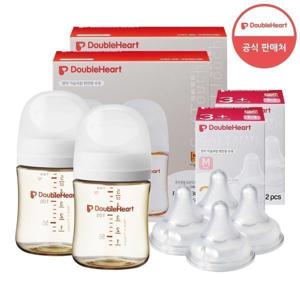 더블하트 3세대 160ml 트윈팩 2개(젖병4개/노꼭지)+젖꼭지4개