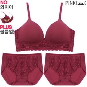 [핑크룩] 엘리스 볼륨업 노와이어 브라팬티3종세트/와인