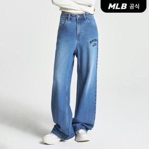 [MLB] 여성 바시티 컬시브 자수 와이드 데님팬츠 NY (Indigo)