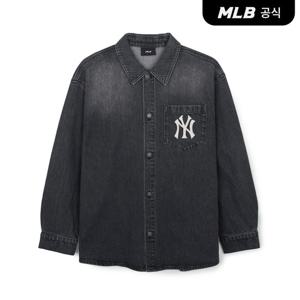 [MLB] 바시티 컬시브 자수 데님셔츠 NY (Charcoal Grey)