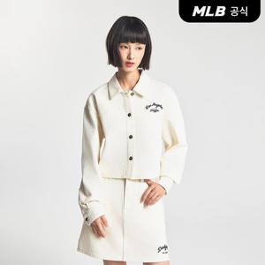 [MLB] 여성 바시티 컬시브 자수 크롭 데님셔츠 LA (D.Cream)