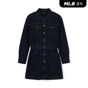 [MLB] 여성 베이직 스몰로고 긴팔 데님 원피스 NY (D.Navy)