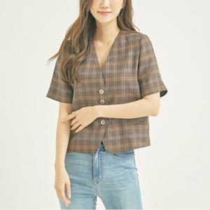 [로엠] 체크 노카라 크랍 자켓 (RMJKB26RQ2-T)