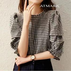 ATMARK 체킹퍼프라인7부블라우스_AA46BL026G