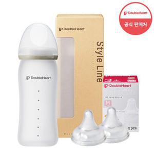 [더블하트] 실리콘 유리젖병 240ml+젖꼭지 2개