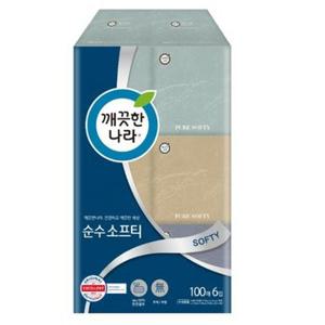 깨끗한나라 정사각 순수소프티 미용티슈 1팩 100매x6개입