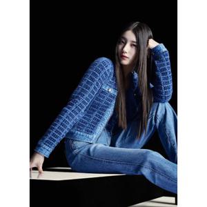 [게스진] [SUZY]  YO4S3666 여성 데님믹스 스웨터 집업_DARK BLUE