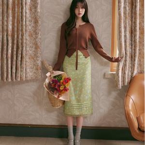 FLOWER LONG SKIRT GREEN