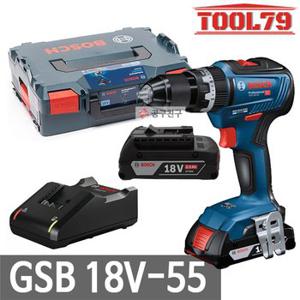 보쉬 GSB18V-55 충전 드릴 드라이버 18V 2.0Ah*2개 브러쉬리스 13mm 메탈척 2단 변속 기어